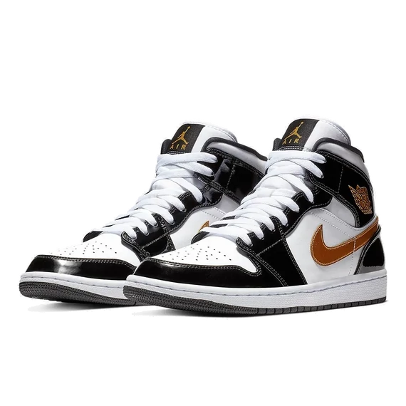 Air Jordan 1 Mid SE "Patent Black White Gold"